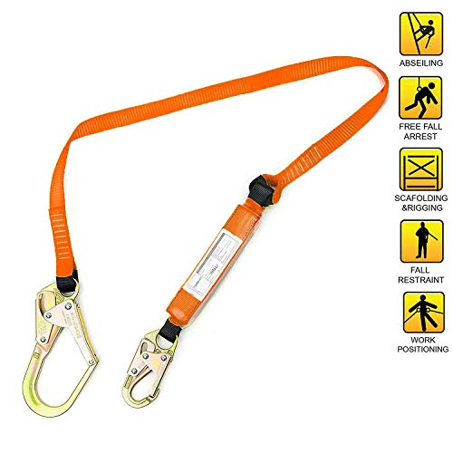 Image of SPLD002 6 ft Energy-Absorbing Single Leg Lanyard with Snap Hook and Rebar Hook (Orange)