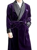 Apornipal Men's Long Velvet Smoking Jacket with Belt Shawl Lapel Smoking Robe Quilted Dressing Gown (Purple,40R)