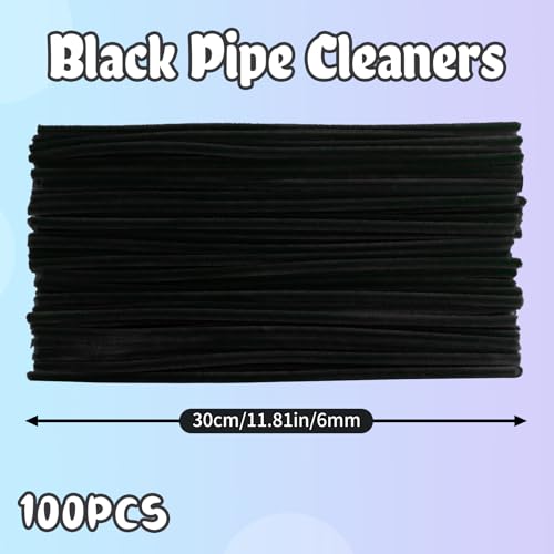 Image of Black Pipe Cleaners Craft Bulk,Arts Crafts,100PCS Chenille Stems,Christmas Gifts Toys for Ages 8-13,Halloween Decorations Art Supplies for Projects Creative DIY Room Decor,Crafts for Adults