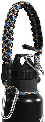 QeeLink Paracord Hande Compatible with Hydro Flask Standard Mouth Water Bottle Carrier with Safety Ring Holder | Simple Modern Ascent | Vmini Cell Strap - 12 oz, 18oz, 21 oz, 24 oz