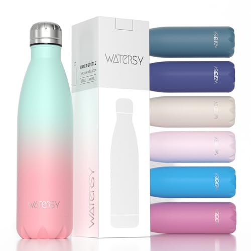 Image of WATERSY Stainless Steel Water Bottle, 17oz /500ml Insulated Pink Bottle Keeps Drink Cold and Hot, BPA Free for School, Gym, Travel, Sports