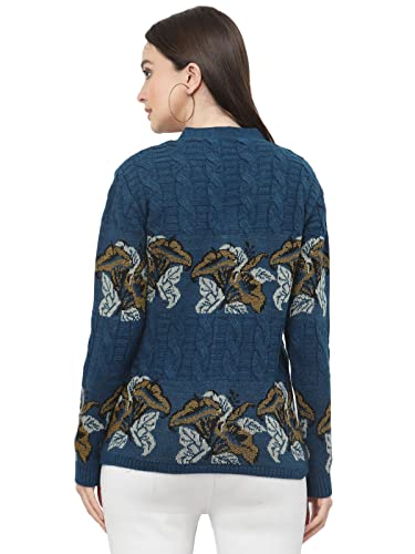 Image of Kalt Women Sweater for Winter Woolen Acrylic Full Sleeves V Neck Floral Design Cardigan Sweater for Women