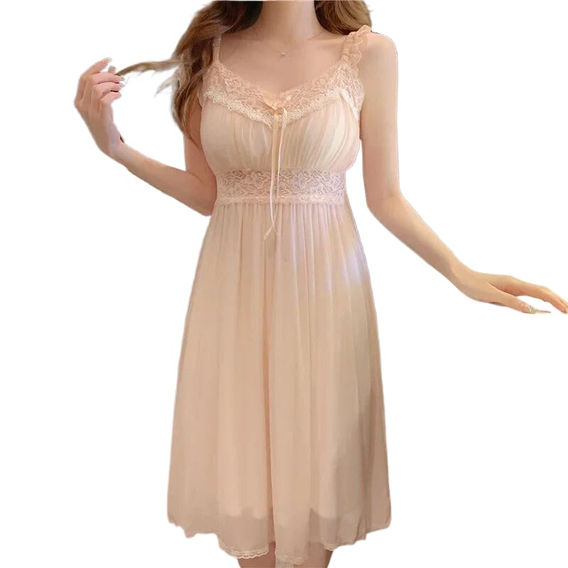 OFFSUM Camisón De Pijama De Mujer - Camisón con Tirantes Finos Bordado De Malla De Encaje Ropa De Dormir Sexy Sin Mangas De Color Sólido Ropa De Dormir Lencería