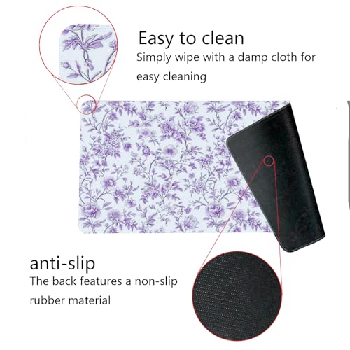 Image of Purple Chinoiserie Mouse Pad,Vintage Purple and White Floral Desk Mat,XL Large Vintage Flowers Preppy Mouse Pad,Girly Laptop Desk Mat for Dorm Home Office,23.6x11.8 Inch