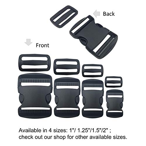 EesTeck 6 Set 2 Inch Flat Dual Adjustable Plastic Quick Side Release Plastic Buckles and Tri-glide Slides for Luggage Straps Pet Collar Backpack Repairing (Black, Fit For 2”/50mm Webbing Straps) - Thumbnail 6