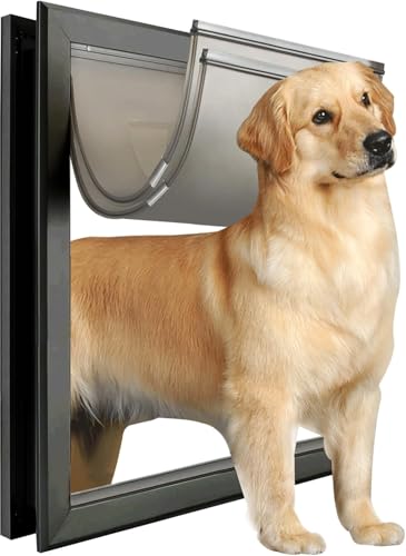 Extra Large Dog Door, XL Dog Door with 2 Self-Closing Insulated Flaps for Extreme Weather, Heavy Duty Aluminum XXL Dogs Doors for Pets Up to 230LBS, for Interior & Exterior Doors, X-Large, Black