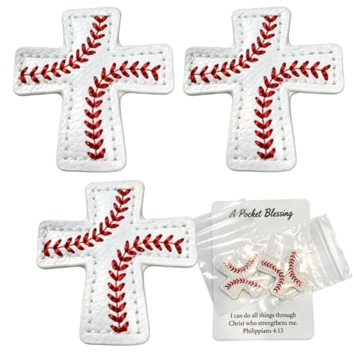 A Pocket Blessing Baseball Cross Edition Leather Pocket Cross with Organza Bags and Gift Card Handheld Small Pocket Prayer Cross Bible Religious Easter Day Gifts for Prayer Sports Lovers (3)