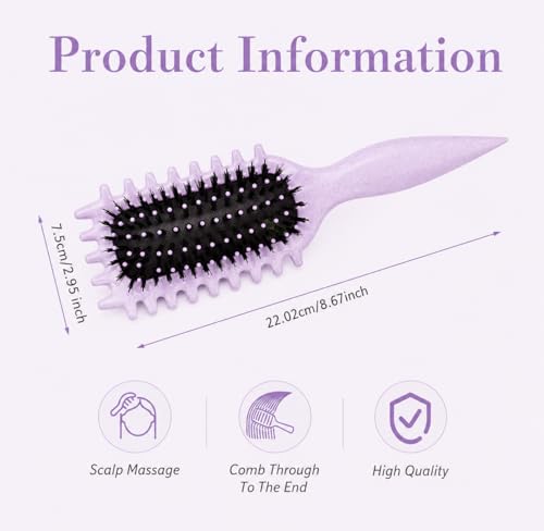 Image of Curly Curved Vented Hair Brush for Women & Men | Hollow Airflow Comb | Flexible Detangling Bristles with Comfortable Grip Handle | Blow-Dry Support & Scalp Massage Brush - Lavender