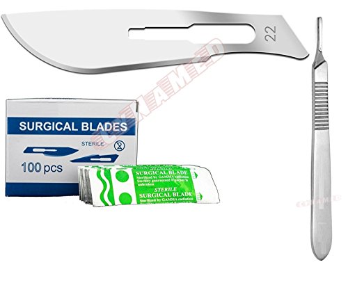 100pcs #22 Scalpel Blades + Handle #4 Suitable for Dermaplaning Dental Cynamed