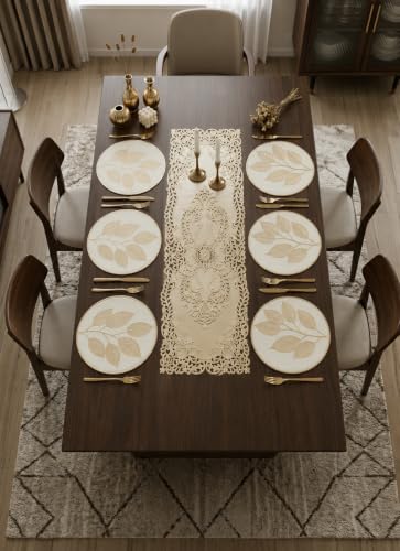 Image of Dakshya Industires Dining Table Mats Set of 7 PVC Waterproof | 6 Round Placemats and 1 Decorative Runner