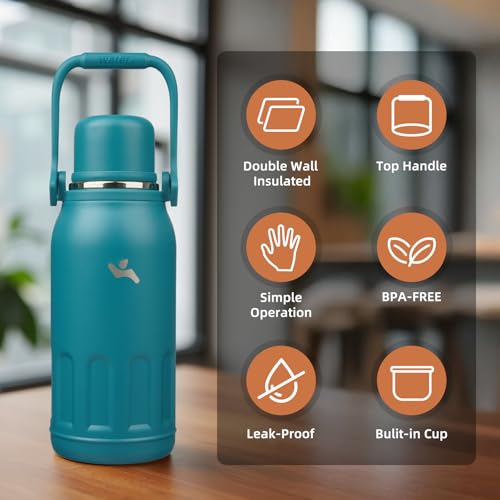 Image of Konokyo 40oz Thermos for Cold Drinks, Insulated Water Bottle, Lake Blue