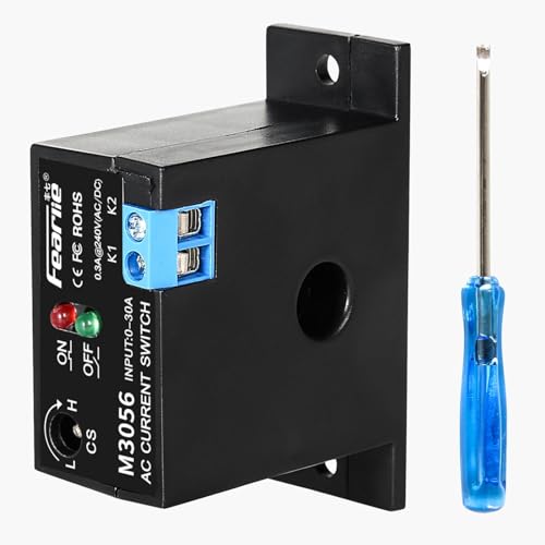 Jadeshay Interruptor de Detección de Corriente,AC240V 0.2-30A Sensor de Corriente Ajustable Normalmente Cerrado Interruptor de Corriente para Medir y Proteger Circuitos