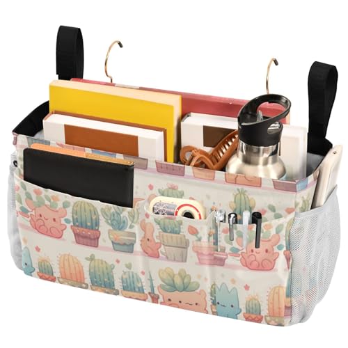 FRODOTGV Bedside Storage Caddy Cute Cactus Tropical Style Bed Storage Bag With Pockets Hanging Organizer for Water Bottles, Magazines, Phone, Glasses