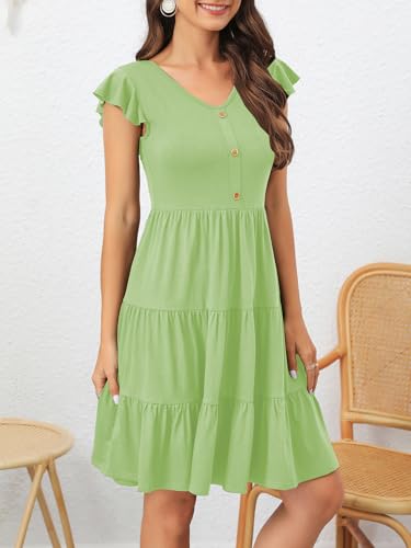 Image of Lamilus Summer Dresses for Women 2026 Ruffle Sleeve V Neck Non-See Through Tiered Babydoll Mini Dress Graduation Beach