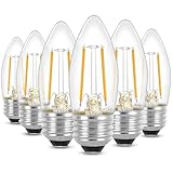 Energetic B10 B11 LED Filament Bulb E26 Candelabra Medium Base 2700K Soft White, 4W, Equivalent 40W, 300 Lumens Dimmable Decorative Candle Light Bulb for Ceiling Fan, Pack of 6