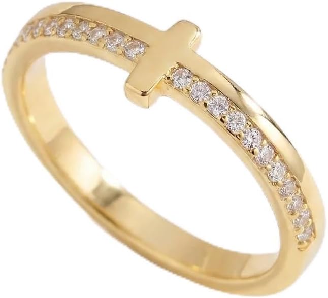 Mint & Lily Let God Be In Control Gold Cross Ring, Sterling Silver and 18k Gold Over Sterling Silver | Minimalist Faith Stacking Ring for Women, Tarnish-Resistant