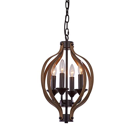 Hottest Sales 4-Light Chandelier Rustic Metal Pendant Light Adjustable Height oval Pendant Ceiling Hanging Light Fixture with Oil Rubbed Bronze Finish Wood Texture Indoor Kitchen Island Dining Living Room Farmhouse