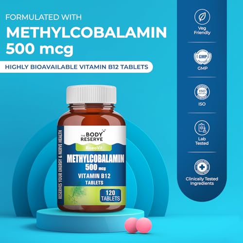 Image of THE BODY RESERVE Vitamin B12 Supplements Methylcobalamin 500 Mcg Tablets | Active For Men & Women 120 Veg (4-Month Supply)