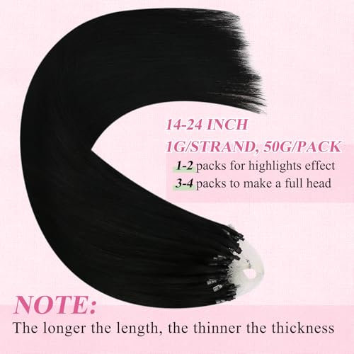 Image of YoungSee Micro Bead Hair Extensions Real Human Hair Black Microlink Hair Extensions Human Hair Jet Black Microbead Hair Extension 16 Inch 50s /57g Micro Ring Hair Extension for Wedding