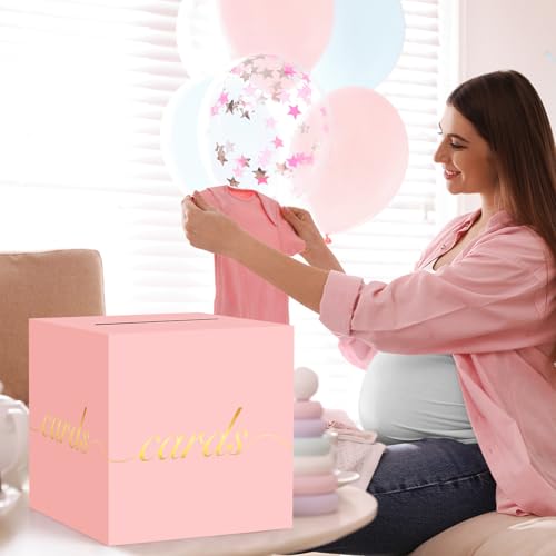 Image of Pink Card Box Gold Foil Wedding Favors Gift Card Boxes Post Box Receiving Money Box Holder for Wedding Reception, Baby Showers, Anniversary, Birthday Party, Retirement, Graduation Envelope Holder