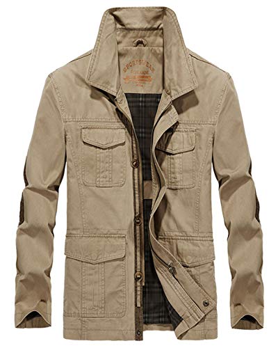 ebossy Men's Outdoor Four-Pocket Cotton Military Safari Windbreaker Jacket
