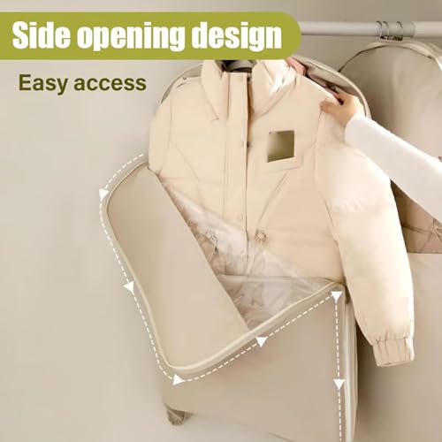 Otherwisie Space Saving Hanging Garment Bag with Self Compression Zipper, Dust Cover Clothes Bags, Space Saver Closet Organizers, Hanging Garment Bags for Closet Storage (BEIGE,XL)3
