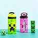 Zak Designs Minecraft Kids Water Bottle with Straw and Built in Carrying Loop Set, Made of Plastic, Leak-Proof Water Bottle Designs (Creeper/Pig, 16 oz, 2pc Set)
