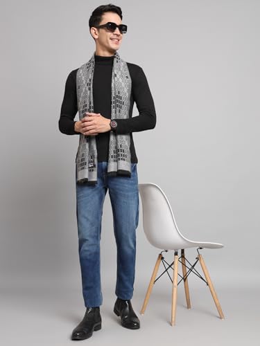 Image of Ravaiyaa - Attitude is everything Men's Geometric Pattern Casual Muffler Winter Wool Long Scarf 72 inchx14 inch Inch (Grey)