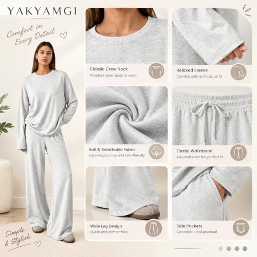 Two Piece Lounge Set for Women 2026 Fall Long Sleeve Tops Wide Leg Pant - image 6