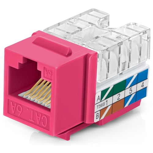Image of Everest 90 Degree RJ45 Cat6A Keystone Jacks Slim Profile 50-Pack Pink