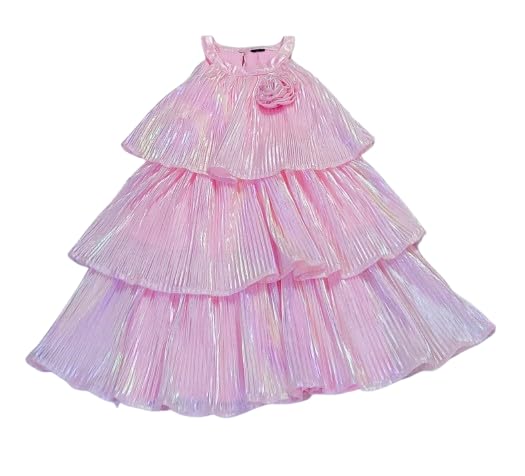 Girls Pink Shimmer Tiered Party Dress | Layered Birthday Dress for Girls | Stylish Festive & Special Occasion Outfit-image-7