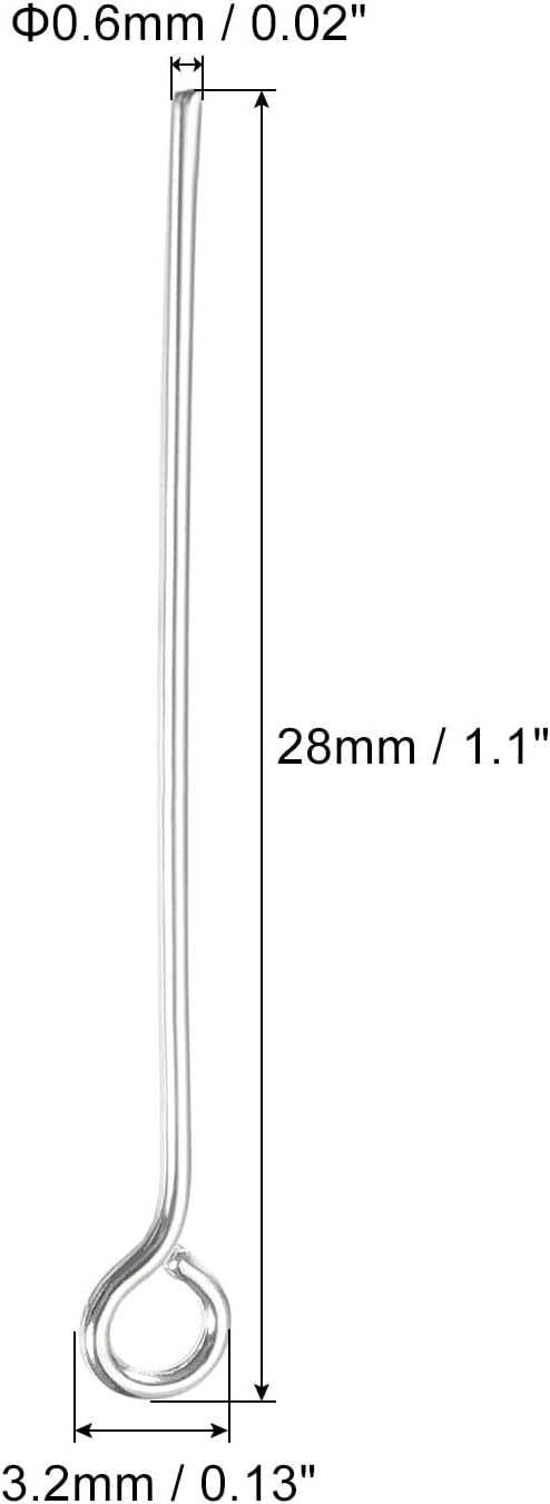 MECCANIXITY 1000Pcs Eye Pins Jewelry Findings 22 Gauge 28mm Iron Eye Pins for Jewelry Making DIY Craft Necklaces Bracelets Earrings 22 Gauge 3.2mm Head Pins Silver - Image 2