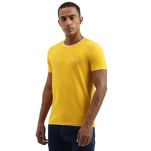 Image of UNITED COLORS OF BENETTON Men's Cotton Solid Regular Fit T-Shirt