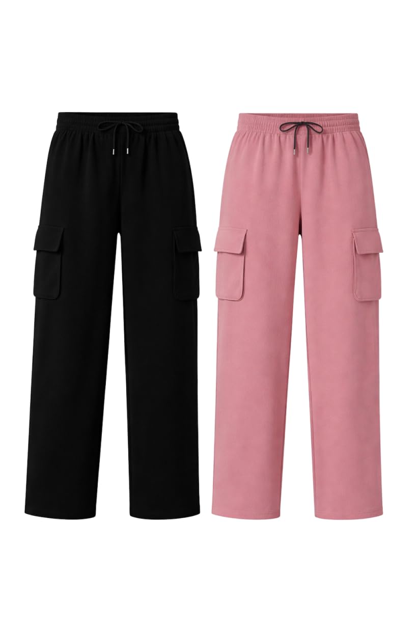 Women Cotton Blend Cargo Pants | High Waist Relaxed Fit Cargo Trousers | Drawstring Waist Casual Wear Pants for Women | Pack of 2 Cargot Pants-2-picture-26