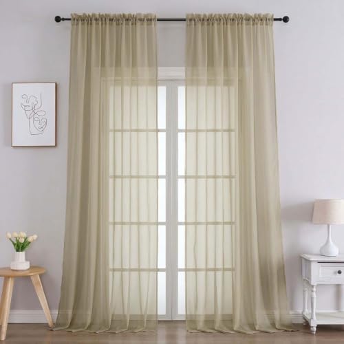 Image of OVZME Taupe Bedroom Curtains 2 Panel Sets 96 Inch Length, 59 Inch Extra Wide Light Filtering Voile Drapes Light Airy Window Drapes for Patio Door Living Room Bedroom Dining, 59Wx96L Inches