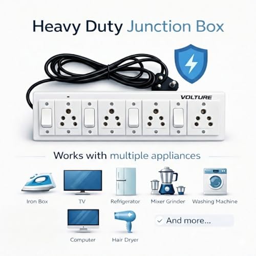Image of VOLTURE Heavy Duty 4 Socket Extension Board with 4 Individual Switches | Spike Guard | 5 Meter Heavy Cable | High Load Multipurpose Junction Box for Home & Office Appliances