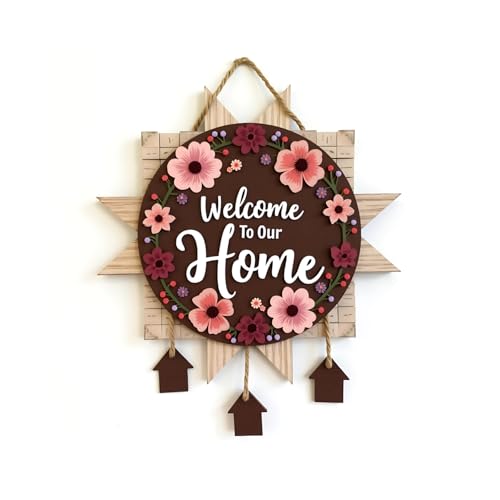 Image of GiftOday Welcome To Our Home Wooden Wall Hanging Decoration Items for Home | Gifts | Wooden Wall Hanger | Wall Decoration for Living Room | Artworks Wall Hangings | Modern Decor Items (18 x 30 CM)