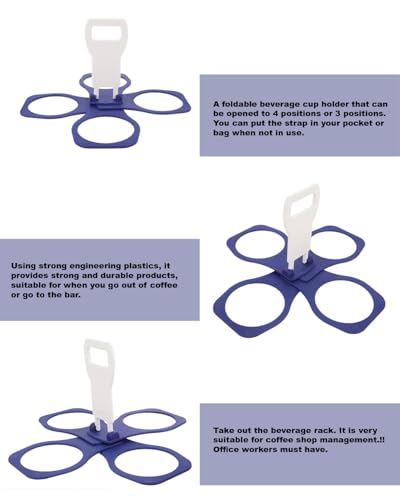 1 Stück faltbarer Becherhalter für Kaffee, Softdrinks, Bierbecher - stabil, wiederverwendbar im Taschenformat, für Festivals und Sportfans, 4 Becher (blau)