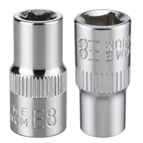 SELMAIDY 2Pcs E-Torx Socket Set 1/4 Drive E8 External Torx Deep Socket 1 Length CR-V 6 Point Star Female Bit Socket for Auto & Home