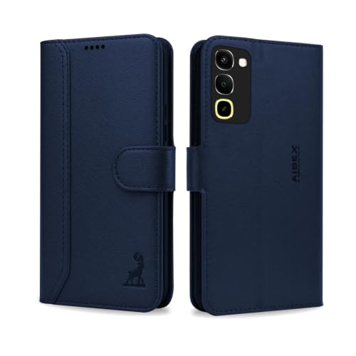 Image of AIBEX Compatible for Realme 16X 5G / Realme Narzo 100X 5G / Realme P4R 5G Flip Cover Leather Finish | Inside TPU with Card Pockets | Wallet Stand | Complete Protection Flip Case Blue
