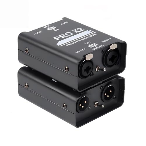 PRO X2 Passive Ground Loop Isolator, 2-Channel Stereo Direct Box Audio Static Feedback Hum Eliminator, XLR/6.35mm to XLR for Live Sound System Broadcast Studio Streaming
