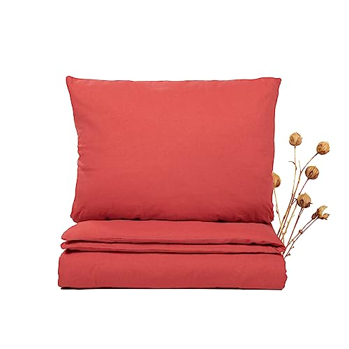 JONA SLEEP® Premium Leinen Bettwäsche (200 x 200 cm) - 50% Leinen, 50% Baumwolle - hochwertige Verarbeitung | atmunsaktiv, raumfluftregulierend | schadstoffgeprüft (Kirsch)