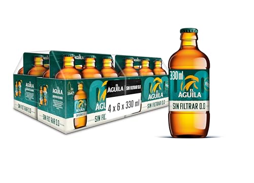 El Aguila Sin Filtrar 00 Cerveza Lager Especial Sin Alcohol Caja 4 Packs Botella, 6 x33cl