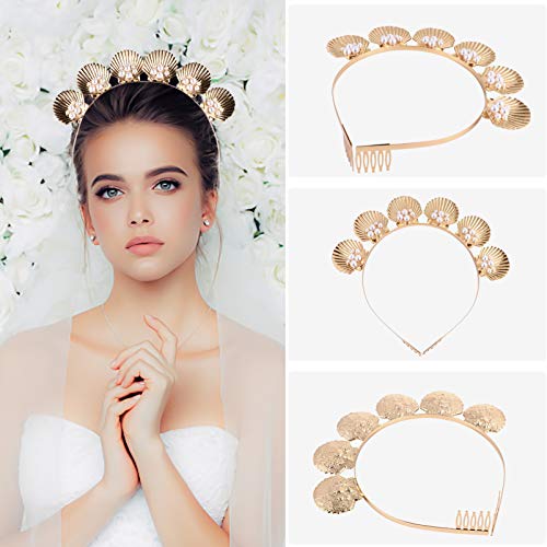 Minkissy 093R14EH5M85Z212QHM6 Shell Pearl Headband Gold Seashell Crown Goddess Pearl Tiara thumb #6