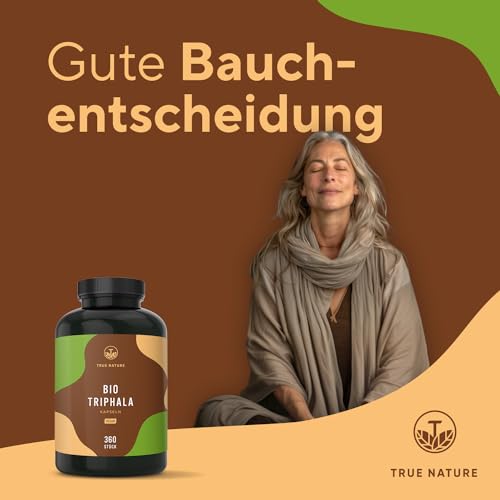 Bio Triphala - Hochdosiert mit 2.000mg (500mg je Kapsel) - 360 Kapseln - Premium Triphala Pulver aus Indien: Haritaki, Amalaki, Bibhitaki - Ohne Zusatzstoffe - Vegan, deutsche Produktion - TRUE NATURE – Bild 3
