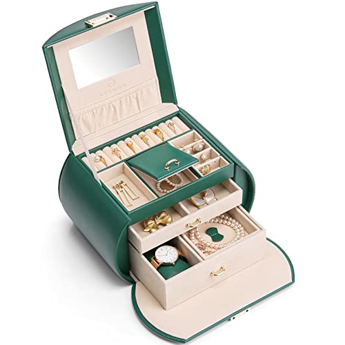 Vlando Jewelry Box for Girls Princess Style Jewelry Box 3-Layer Kids Jewelry Case with Mirror for Girls 8-12 Birthday Gifts (Blue)