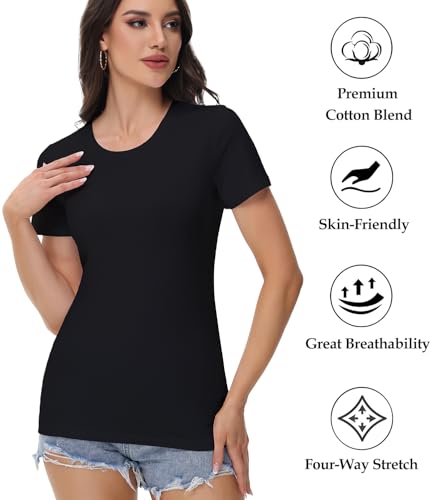 wirarpa Women's T-Shirts Cotton Crew Neck Short-Sleeve Casual Tees Tops Undershirt 2 Pack2