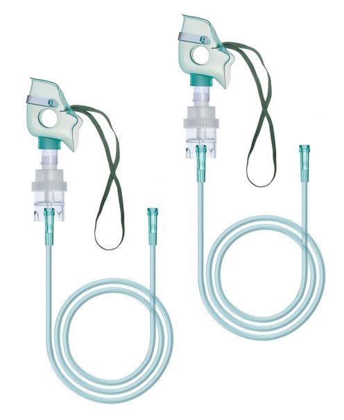 2 Pack Oxygen Mask with 6cc Cup 7' Standard Tube Connector Adult/Child Latex Free Soft & Flexible Standard Size, Clear