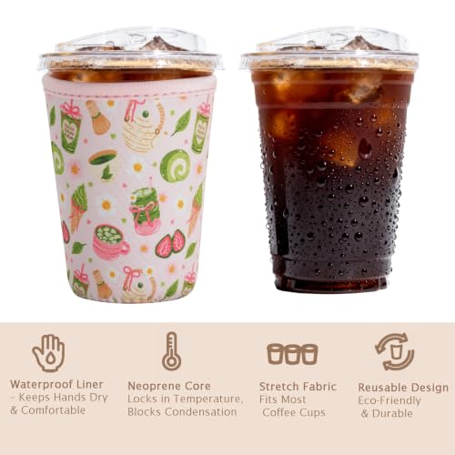 Image of Reusable Insulated Sleeve for Iced Coffee Cup, Coffee Neoprene Sleeve for Cold & Hot Drinks, Beverage Holder for Iced Coffee (Sweet Treats, Medium: 22-24oz)