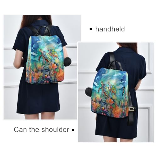 Image of Sea Turtle Blue Women Backpack Purse Anti-theft Casual Shoulder Bag Fashion Ladies Bags